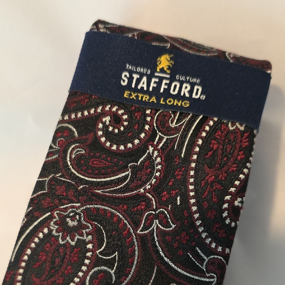 Stafford Extra Long Tie Burgundy Paisley NWT